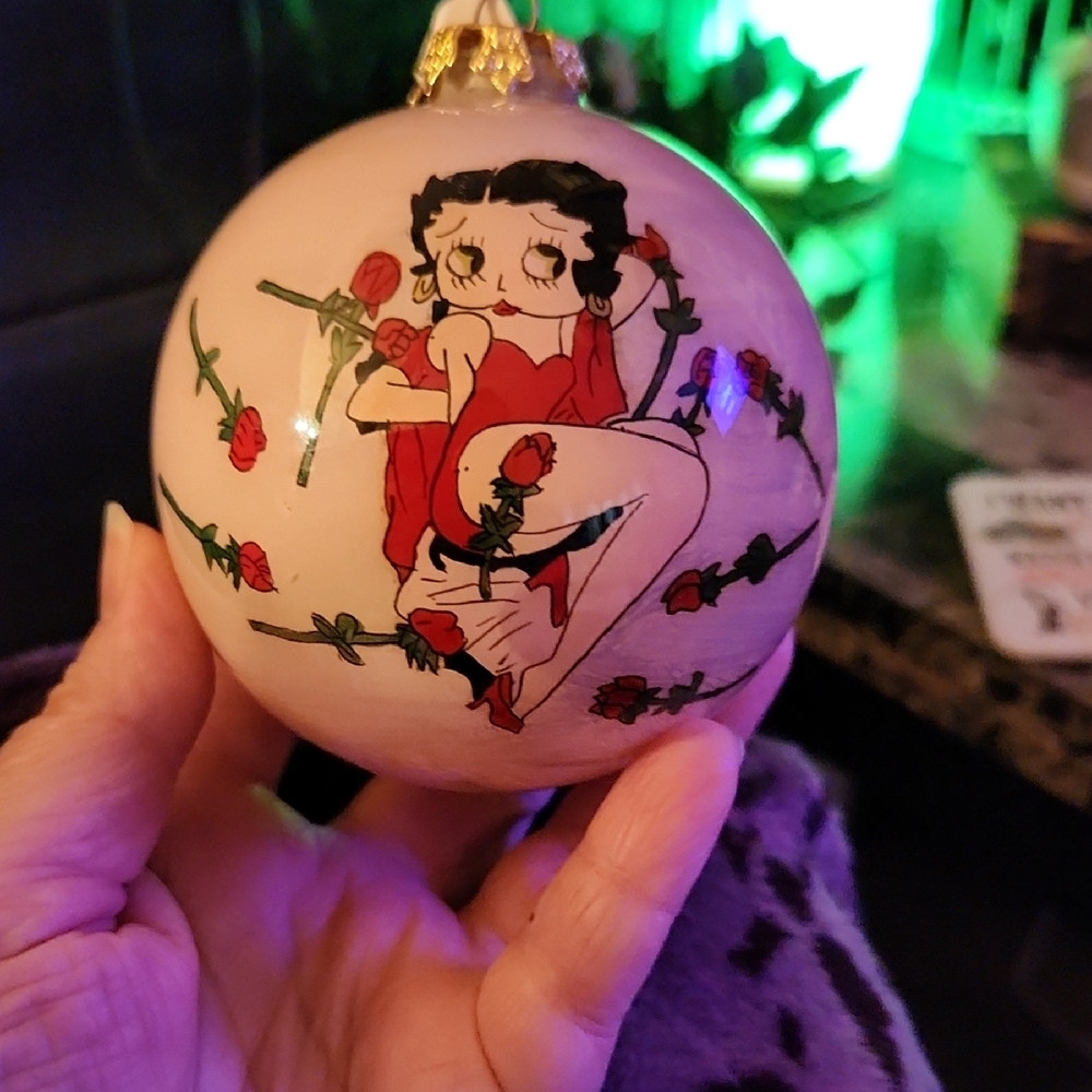 Betty Boop White and Red Rose Holiday Ornament